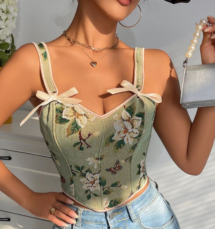 Stylish Floral Bustier with Bows - Late Night Lingerie