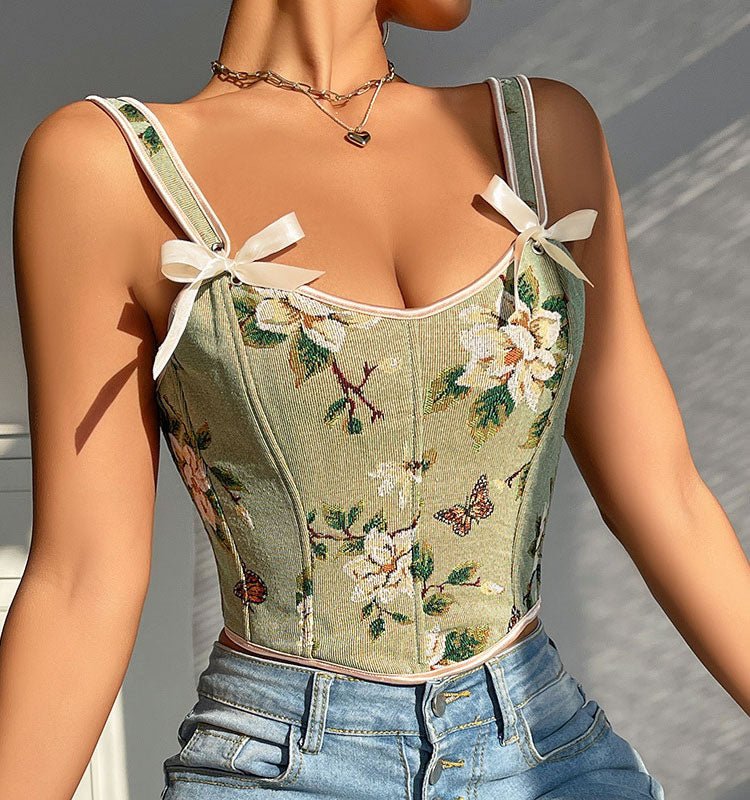 Stylish Floral Bustier with Bows - Late Night Lingerie