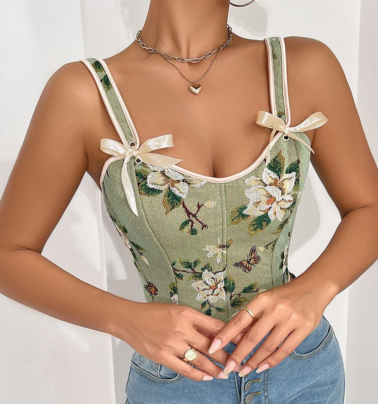 Stylish Floral Bustier with Bows - Late Night Lingerie