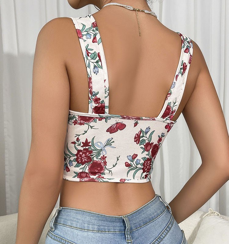 Stylish Floral Bustier with Lace-Up Front - Late Night Lingerie