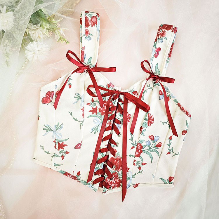 Stylish Floral Bustier with Lace-Up Front - Late Night Lingerie