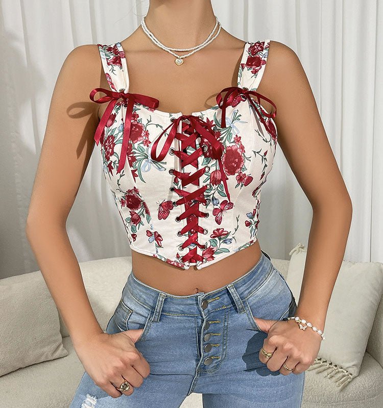Stylish Floral Bustier with Lace-Up Front - Late Night Lingerie
