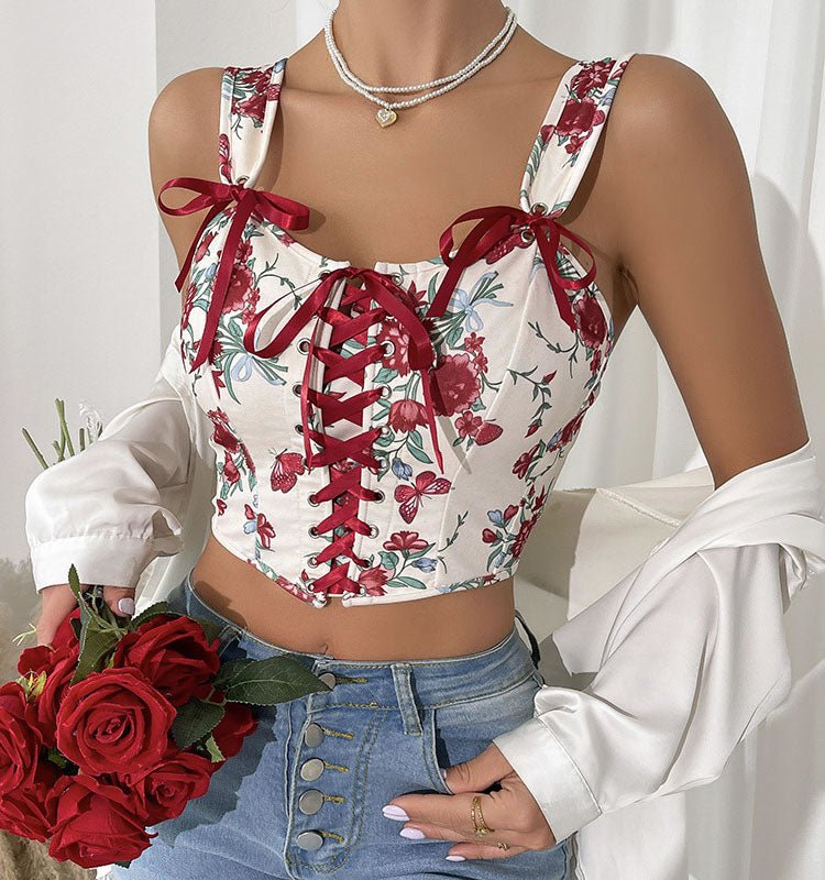 Stylish Floral Bustier with Lace-Up Front - Late Night Lingerie