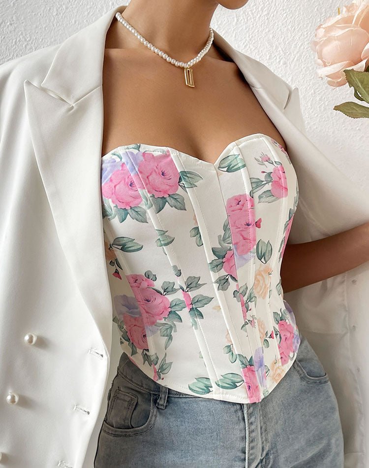 Stylish Floral Print Corset Top - Late Night Lingerie