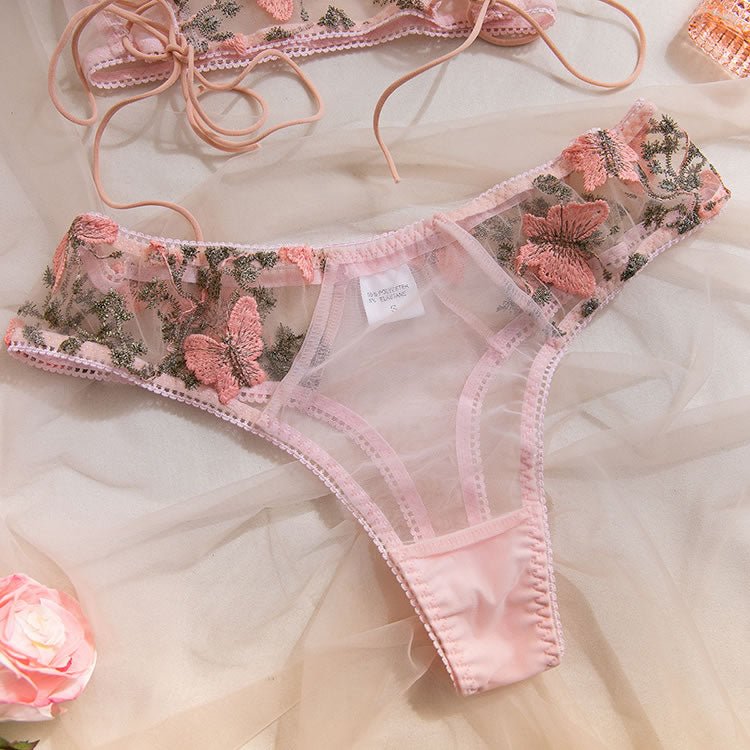 Sweet Floral Embroidery Lace Bra Set - Late Night Lingerie