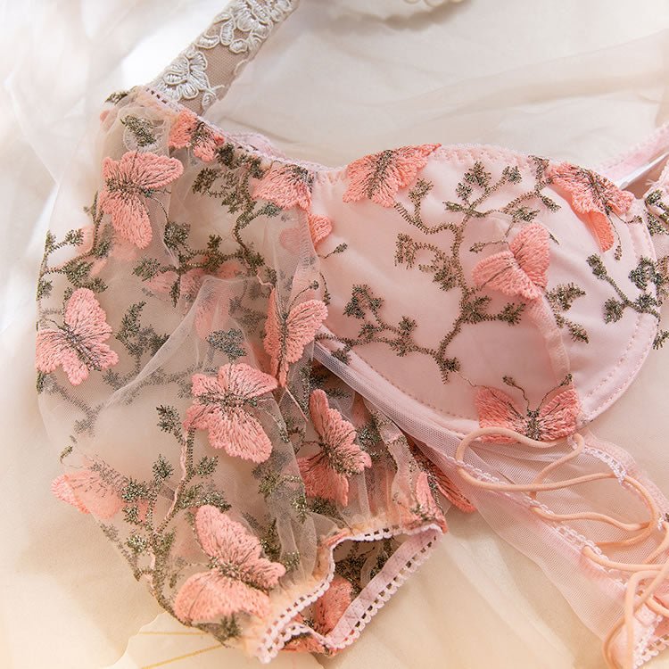 Sweet Floral Embroidery Lace Bra Set - Late Night Lingerie