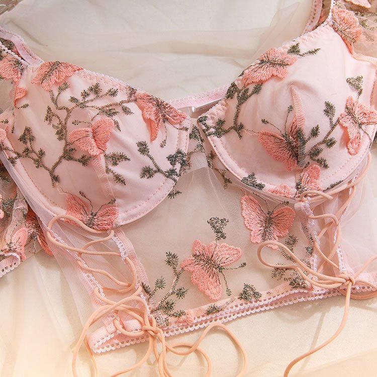 Sweet Floral Embroidery Lace Bra Set - Late Night Lingerie