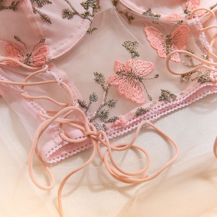 Sweet Floral Embroidery Lace Bra Set - Late Night Lingerie