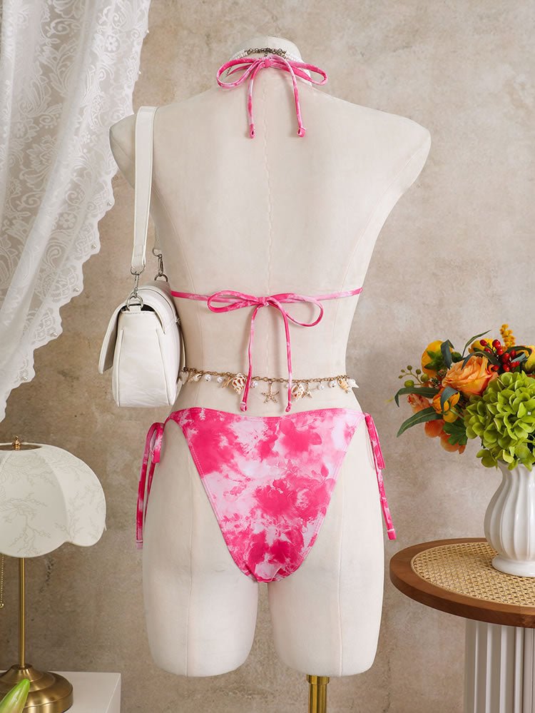 Tie-Dye Halter Bikini Set with Matching Sarong - Late Night Lingerie