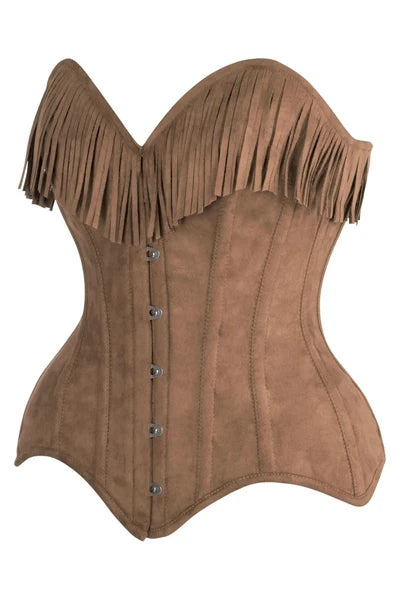 Top Drawer 4 PC Premium Tan Suede Fringe Cowgirl Corset Costume