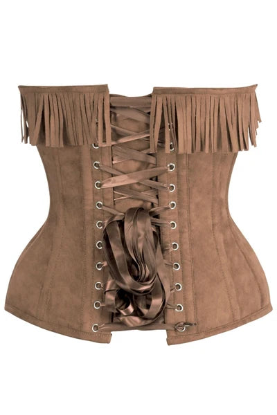 Top Drawer 4 PC Premium Tan Suede Fringe Cowgirl Corset Costume