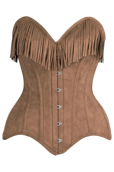 Top Drawer 4 PC Premium Tan Suede Fringe Cowgirl Corset Costume