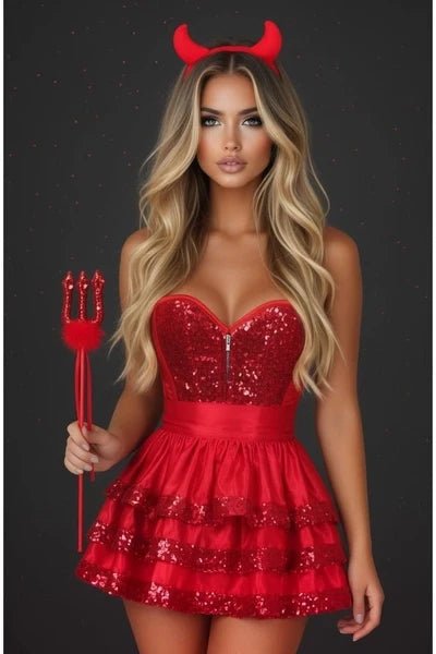 Top Drawer 4 PC Sequin Devil Corset Costume - Late Night Lingerie