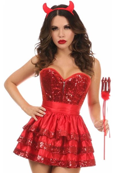 Top Drawer 4 PC Sequin Devil Corset Costume - Late Night Lingerie