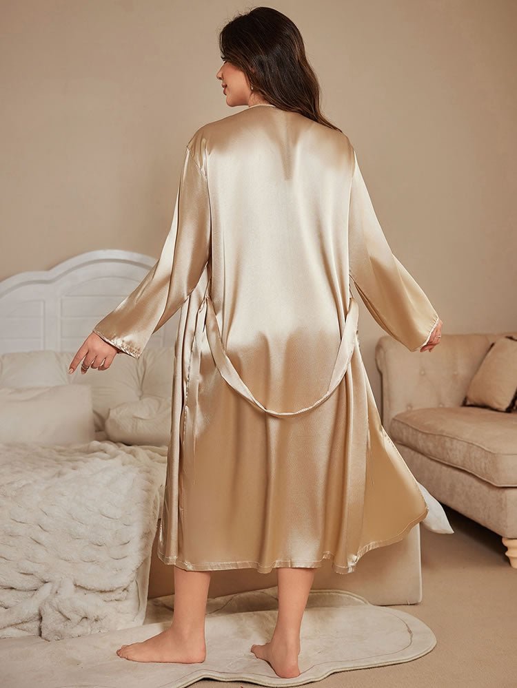 Trendy Champagne Satin Sleepwear Dress with Robe - Late Night Lingerie