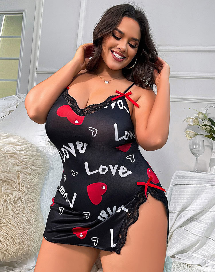 Plus Size Searching For Romance Babydoll Set