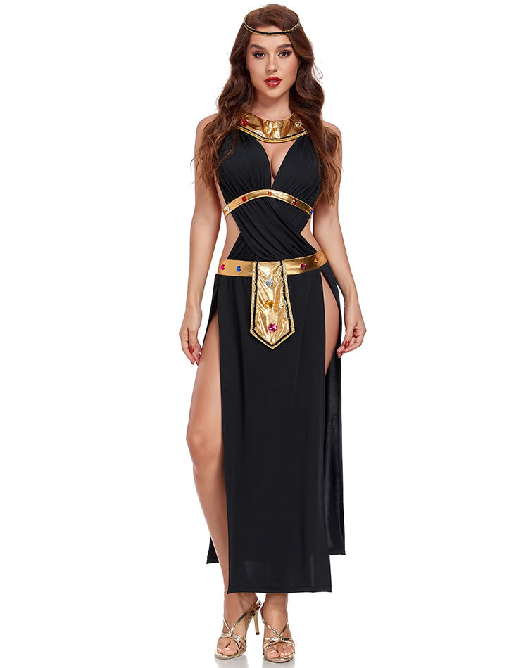 Black Egyptian Queen Costume with Gold Trim