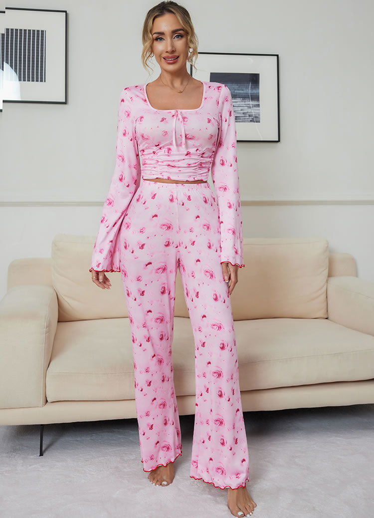 Charming Pink Floral Print Lingerie Set