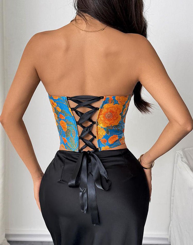 Vibrant Floral Bustier with Blue Base - Late Night Lingerie