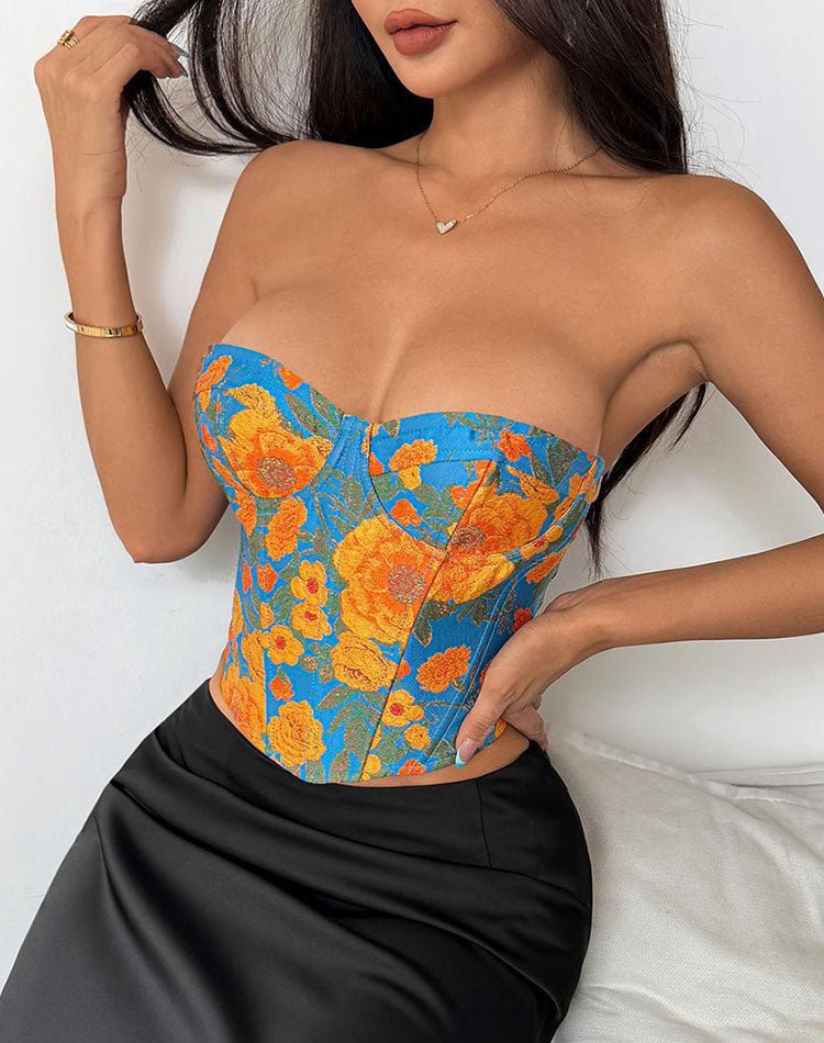 Vibrant Floral Bustier with Blue Base - Late Night Lingerie