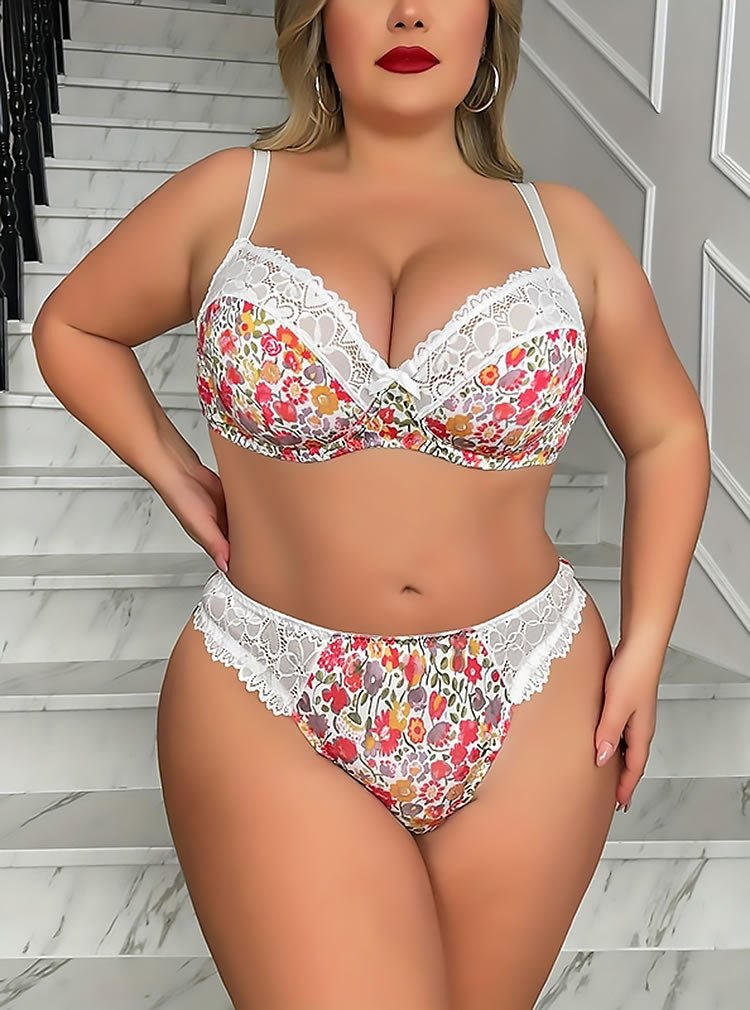 Vibrant Floral Plus Size Lingerie Set - Late Night Lingerie