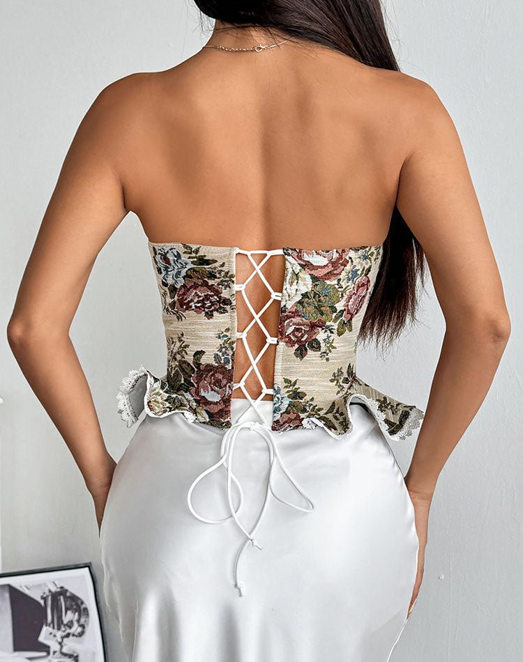 Vintage Floral Bustier with Lace Trim - Late Night Lingerie