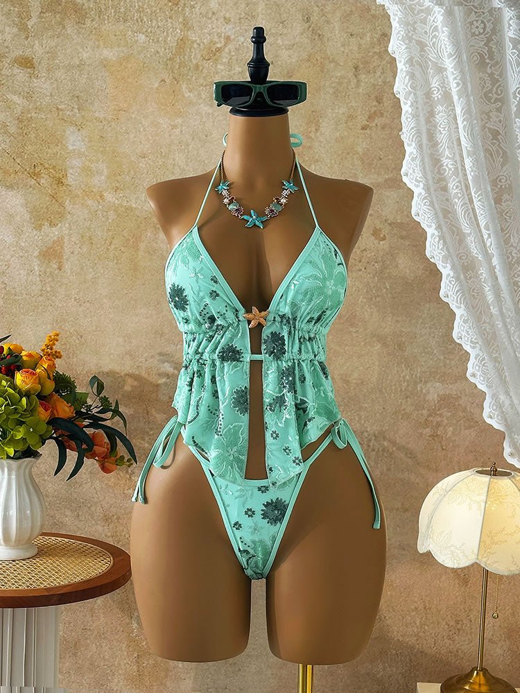 Vintage Style Floral Print Bikini with Ruffle Top - Late Night Lingerie