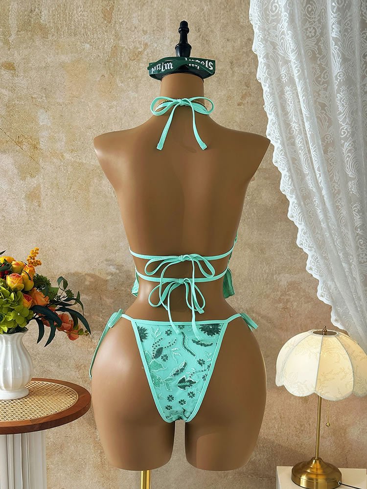 Vintage Style Floral Print Bikini with Ruffle Top - Late Night Lingerie
