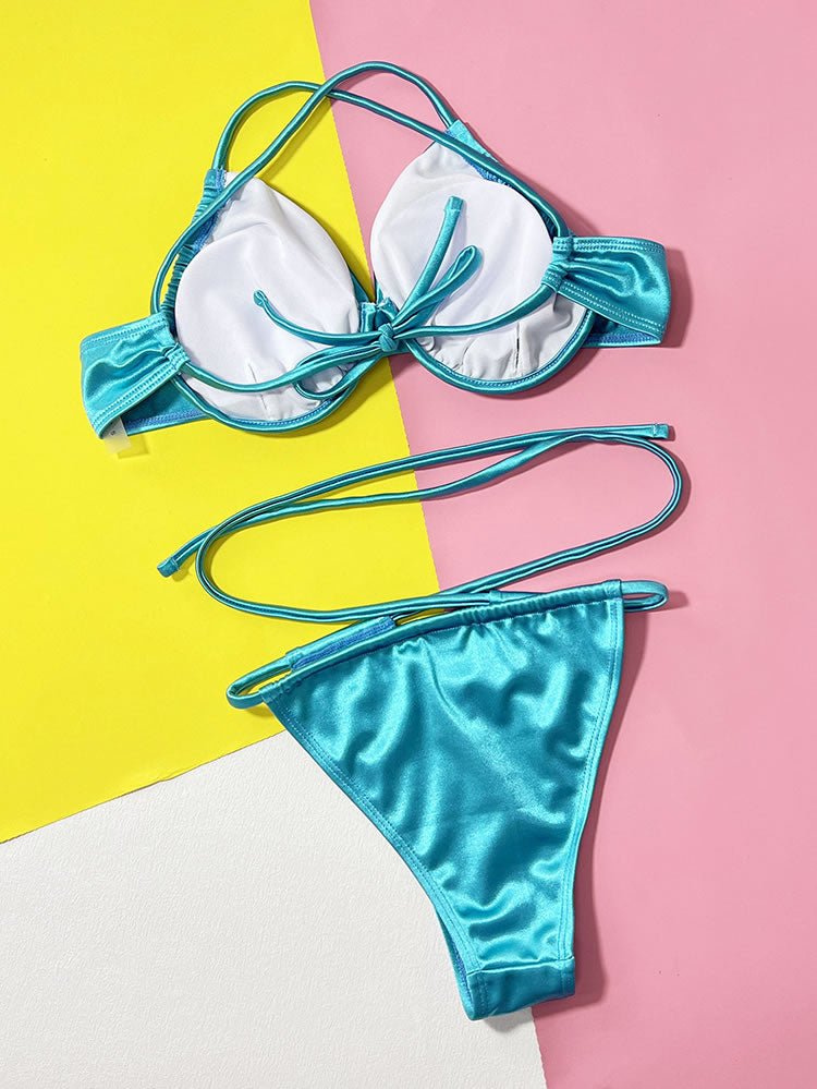 Women Bikini Set Solid Color Sexy Triangle Two Piece Swimsuit - Late Night Lingerie