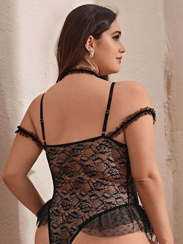 Women Plus Size Lace Bodysuit Teddy Lingerie One Piece Babydoll - Late Night Lingerie