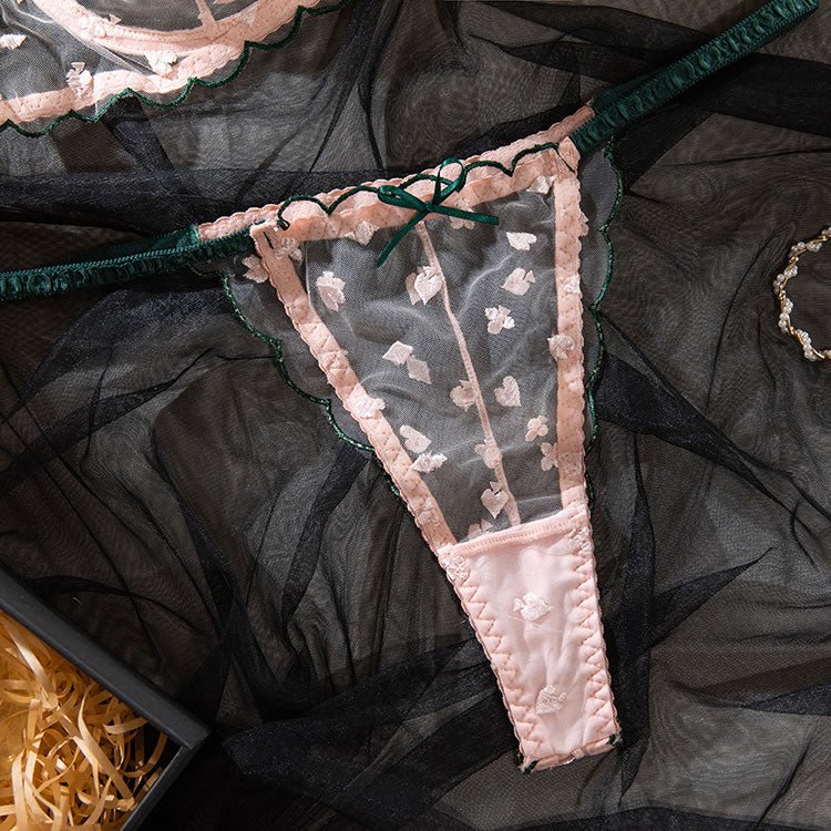 Women's Embroidered Mesh Bralette And Triangle Panties Lingerie Set - Late Night Lingerie
