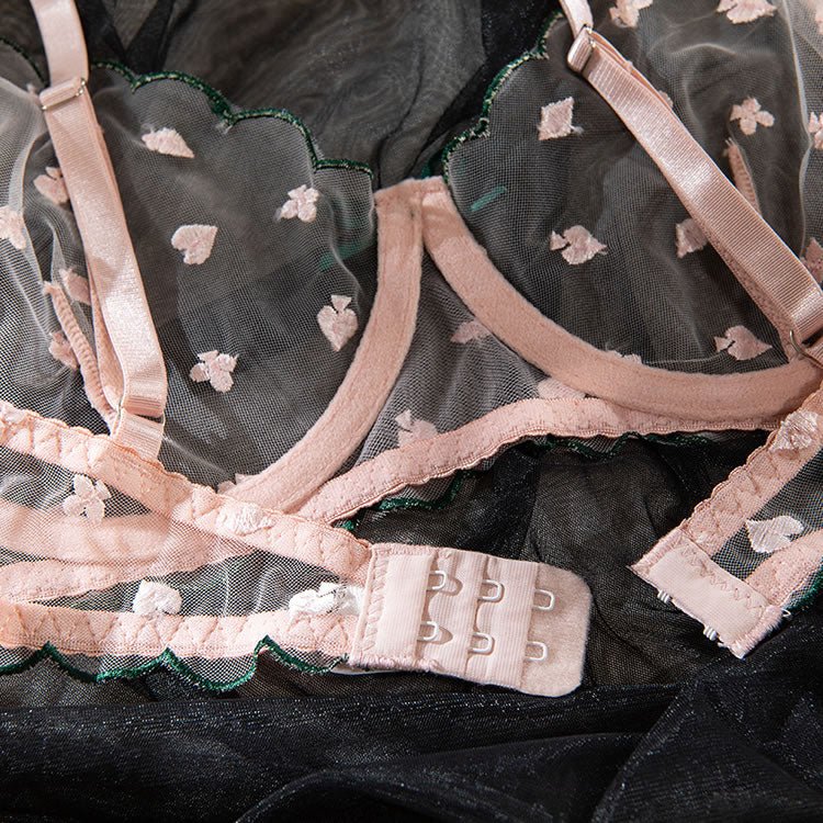 Women's Embroidered Mesh Bralette And Triangle Panties Lingerie Set - Late Night Lingerie