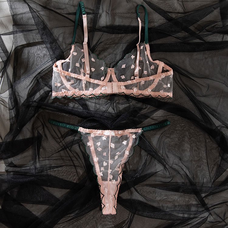 Women's Embroidered Mesh Bralette And Triangle Panties Lingerie Set - Late Night Lingerie