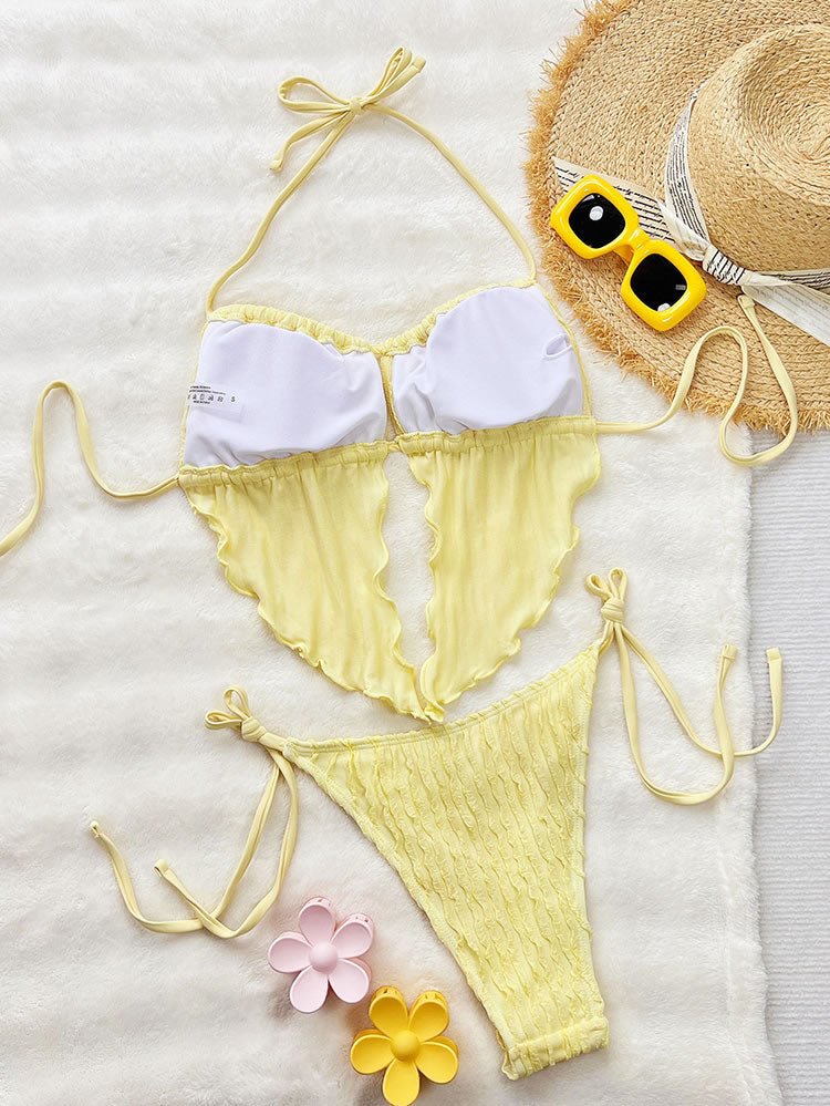 Women's Yellow Crinkle Halter Bikini Set - Late Night Lingerie