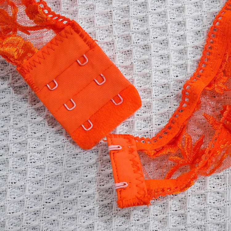 Orange Lace Bra and Thong Set with Garter Straps
