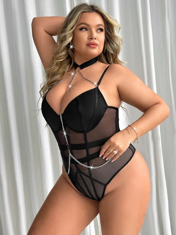 Plus Size Make Them Stare Mesh Teddy