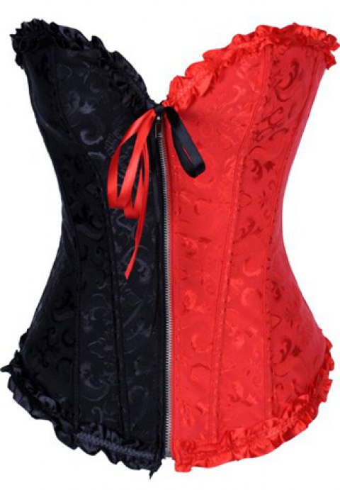 Red and Black Jacquard Tapestry Corset