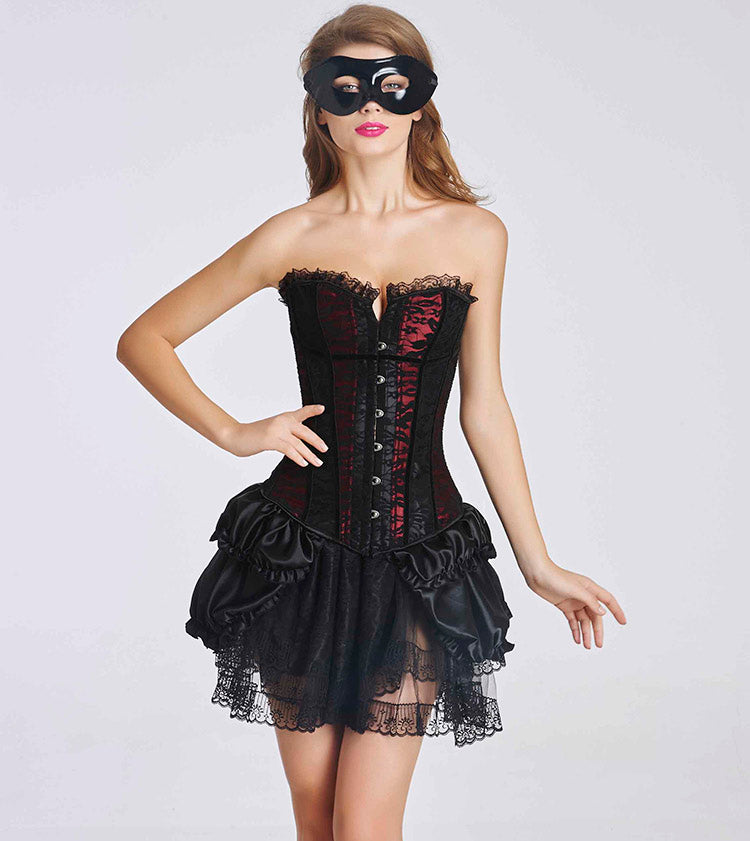 Satin Red And Black Lace Cover Overbust Corset