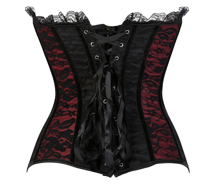 Satin Red And Black Lace Cover Overbust Corset