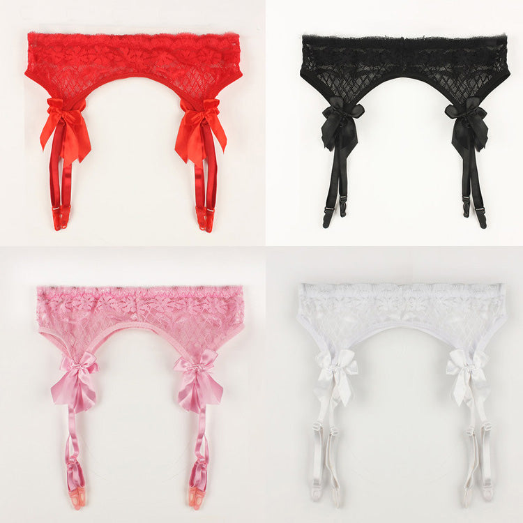 Women's Sexy Sheer Lace Bows Garter Belt