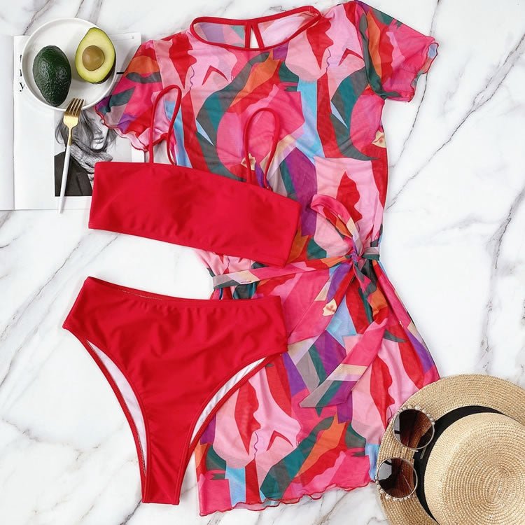 3pack Color Block Bikini Swimsuit & Cover Up - Late Night Lingerie