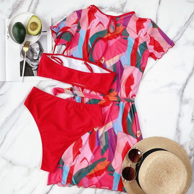 3pack Color Block Bikini Swimsuit & Cover Up - Late Night Lingerie