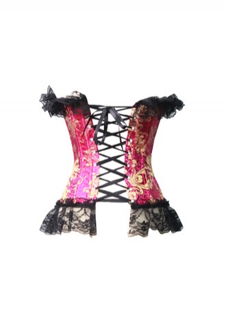 Red Floral Print Brocade Overbust Corset Bustier