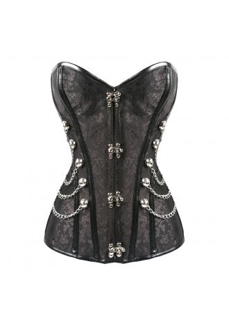 Gothic Satin Steel Boned Corset with Chains and Shiny Hooks