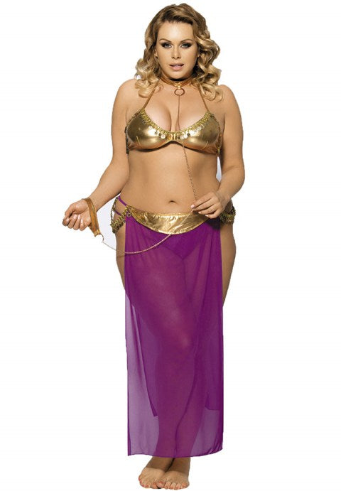 Plus Size Golden Tops And Purple Dress Lingerie With Neck Ring