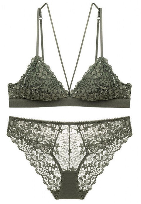 Sexy Embroidered Lace Push up Bralette Set