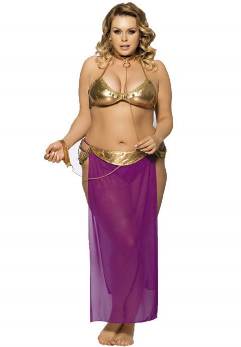Plus Size Golden Tops And Purple Dress Lingerie With Neck Ring - Late Night Lingerie