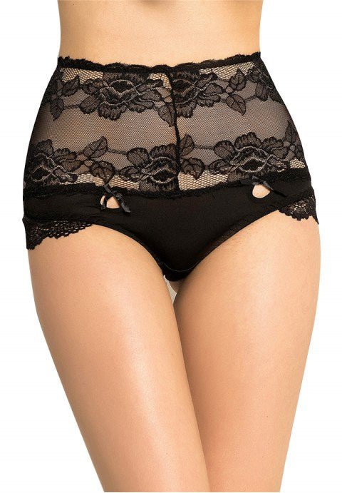 Plus Size High Waist Strappy Floral Black Lace Panty - Late Night Lingerie