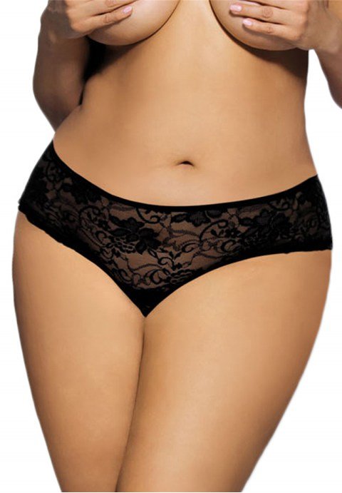 Plus Size Lacy Hipster with Corset Tie Backside - Late Night Lingerie