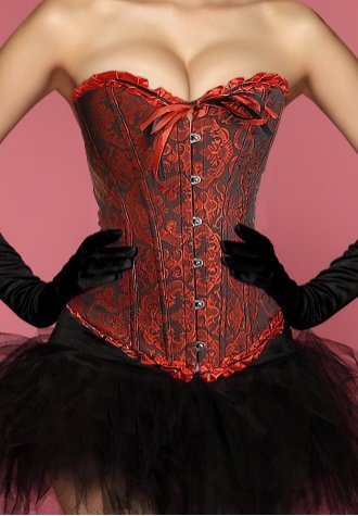 Red Black Geisha Goddess Burlesque Corset Bustier With Tutu Skirt - Late Night Lingerie